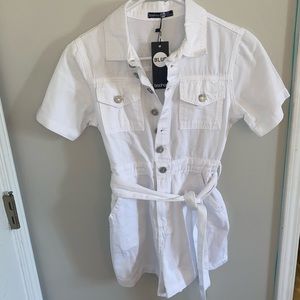 White boohoo denim romper
